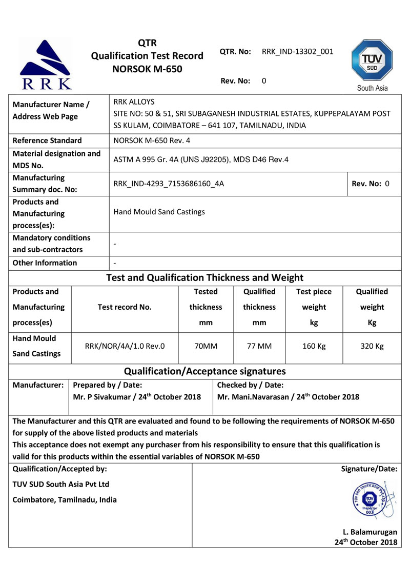 Norsok Certificate 4A