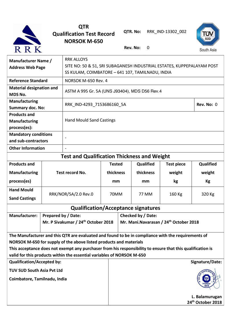 Norsok Certificate 5A