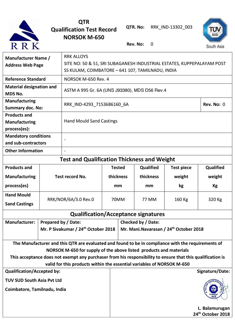 Norsok Certificate 6A