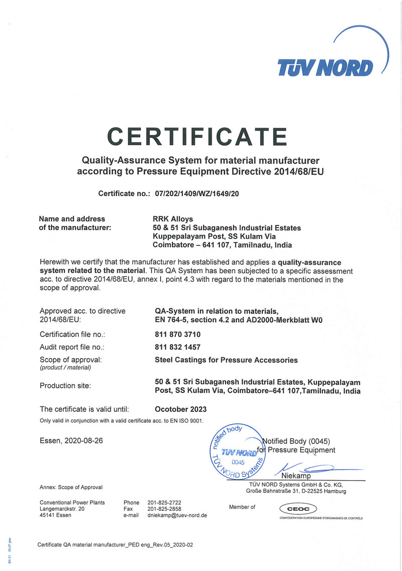 PED Certificate